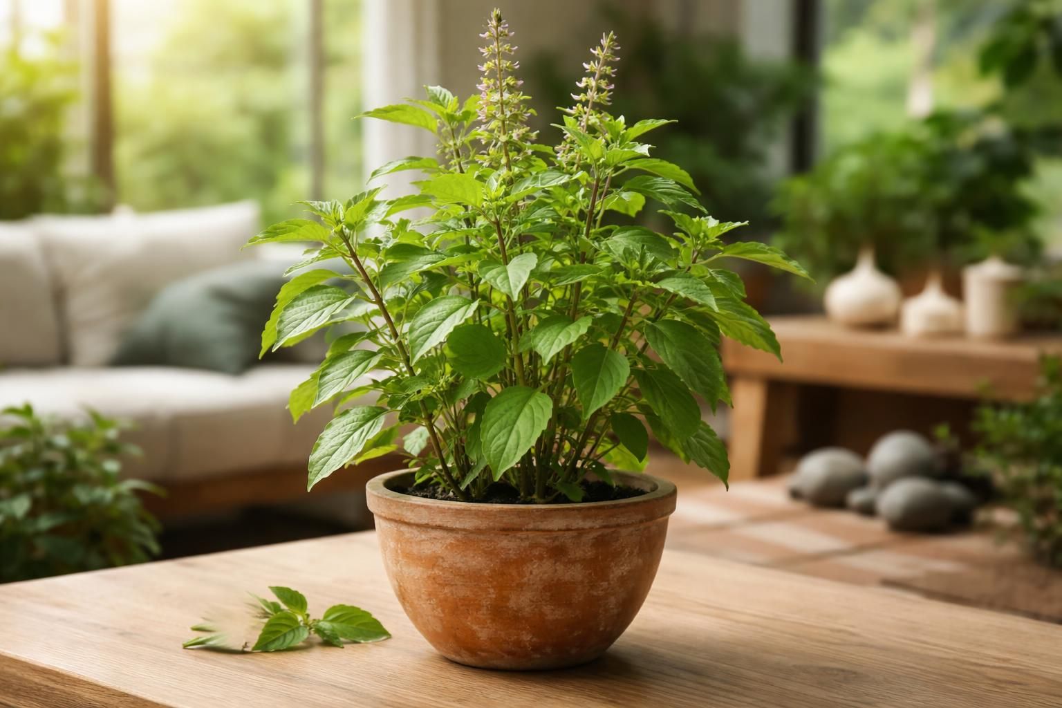découvrez les bienfaits du plant ocimum sanctum tulsi, une plante naturelle reconnue pour ses propriétés apaisantes et son efficacité contre le stress au quotidien.