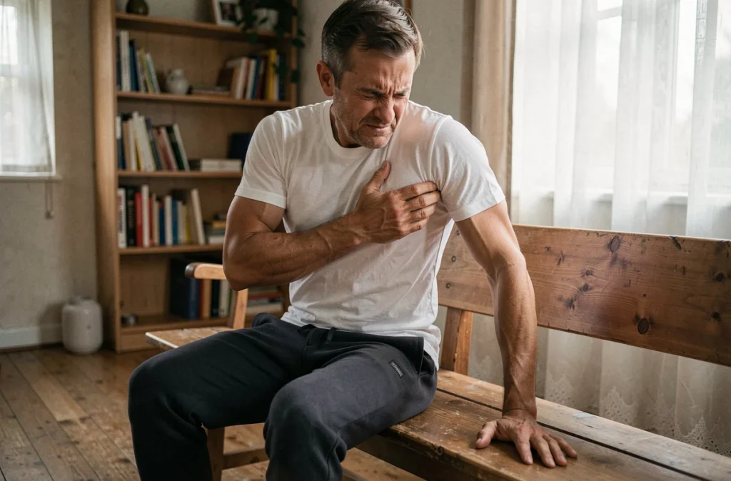 Homme souffrant de douleurs musculaires associées à une perte de poids soudaine dans un cadre domestique