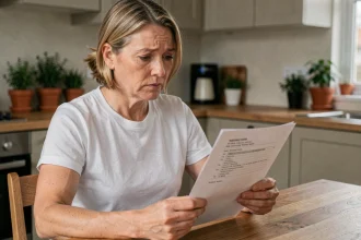 Femme d'âge moyen examinant des résultats d'analyses sanguines liés à un excès de ferritine et au surpoids