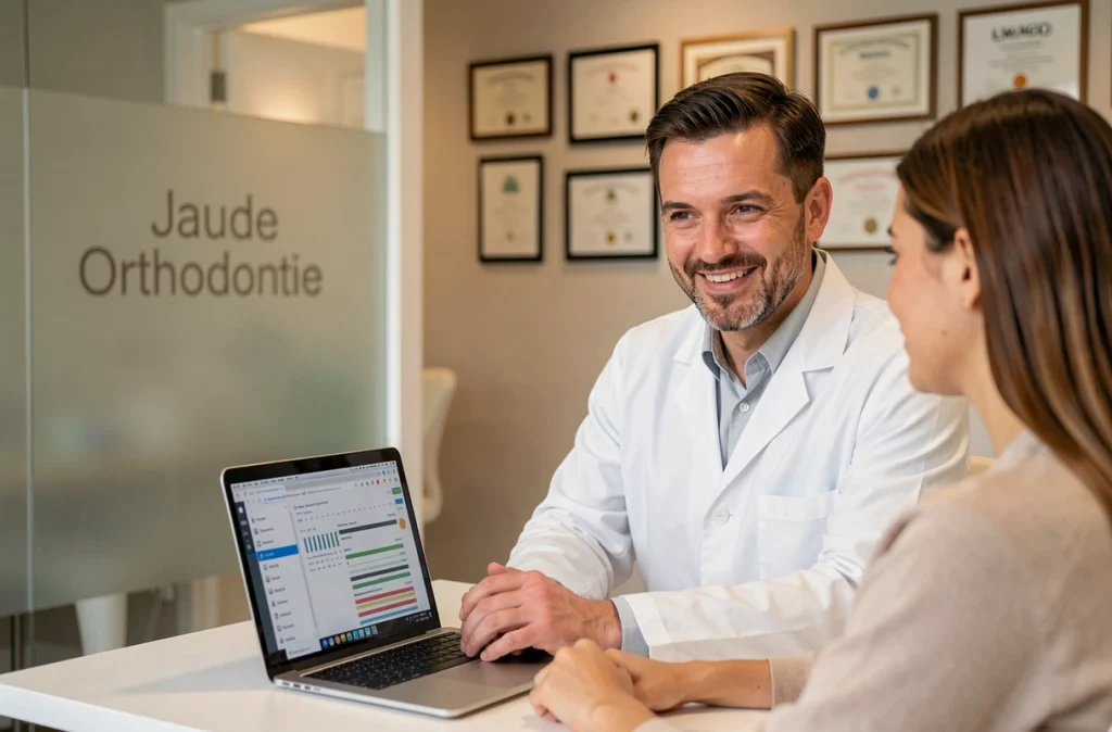 Dr Solh Majdi de Jaude Orthodontie en consultation avec un patient dans un cabinet moderne à Clermont-Ferrand